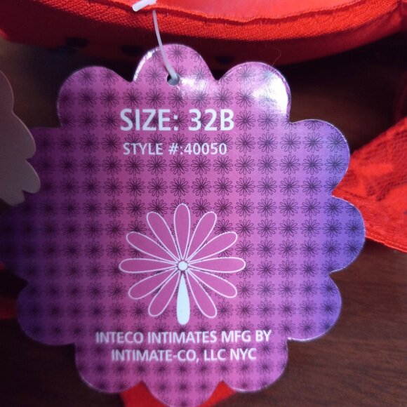 Inteco Intimate 32B Bra Push Up Red Rhinestone Accent Lace Adjustable Straps - Picture 11 of 11